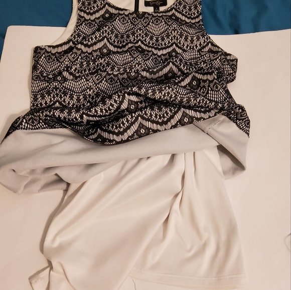 Jessica Simpson Black/White Eyelet Embroidered Lace Sleeveless Sheath Dress Sz8 - Picture 2 of 10